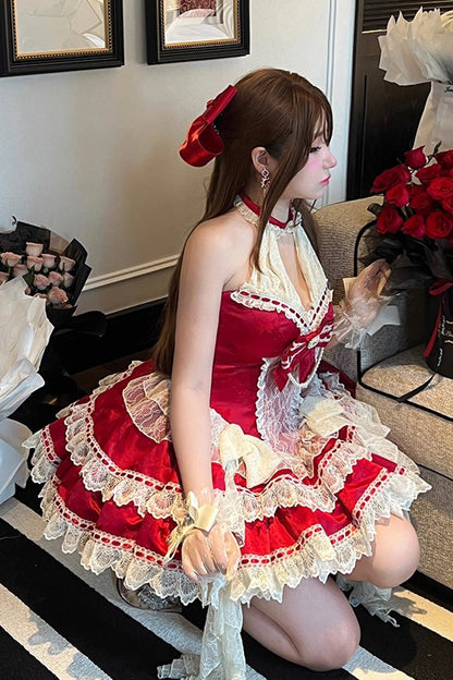 Gothic Lolita Dress - Beloved Young Lady, Red, Bow Detail, Lace Trim, Ruffled - additional product view 8