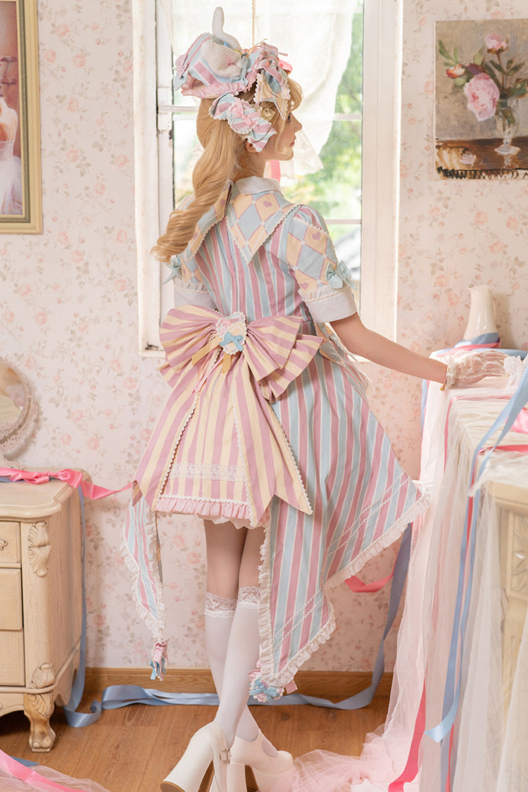 Gothic Lolita Dress - Blue/pink, 2 Colors, Printed, Sweet Style, Bow Detail - additional product view 4