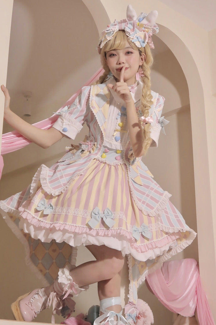 Gothic Lolita Dress - Blue/pink, 2 Colors, Printed, Sweet Style, Bow Detail - additional product view 5