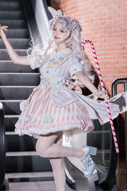 Gothic Lolita Dress - Blue/pink, 2 Colors, Printed, Sweet Style, Bow Detail - additional product view 6