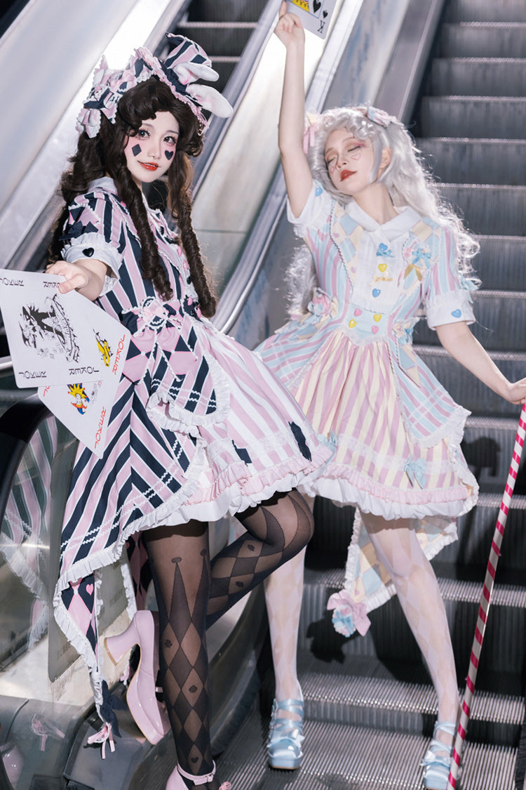 Gothic Lolita Dress - Blue/pink, 2 Colors, Printed, Sweet Style, Bow Detail - additional product view 7