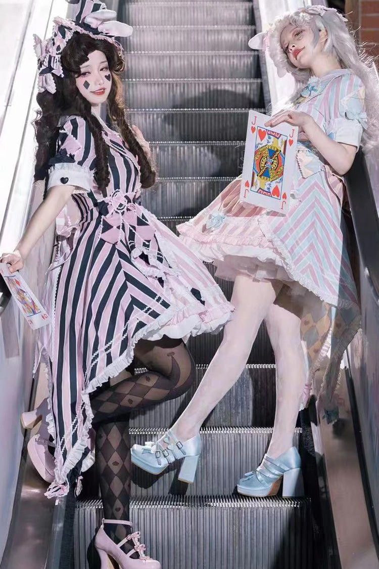Gothic Lolita Dress - Blue/pink, 2 Colors, Printed, Sweet Style, Bow Detail - additional product view 8