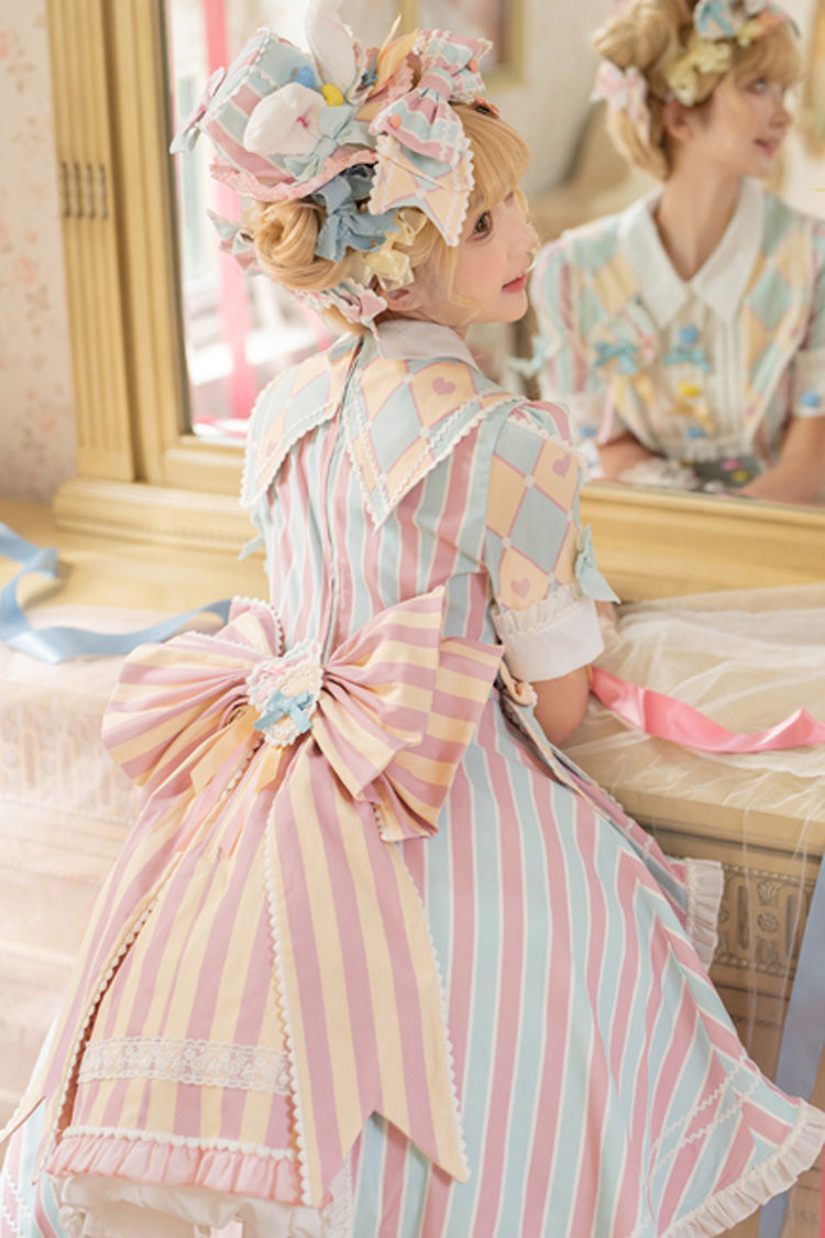 Gothic Lolita Dress - Blue/pink, 2 Colors, Printed, Sweet Style, Bow Detail - additional product view 10
