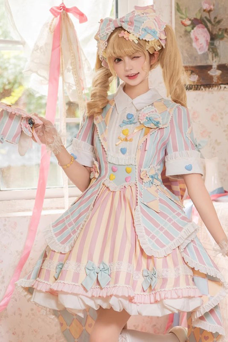 Gothic Lolita Dress - Blue/pink, 2 Colors, Printed, Sweet Style, Bow Detail - main product image