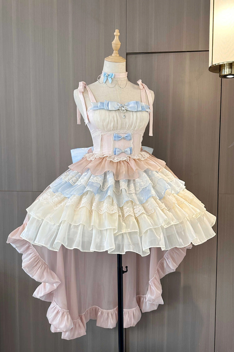 Gothic Lolita Dress - Blue/pink/apricot Multi-layer, 3 Colors, Sweet Style, Bow Detail - additional product view 4
