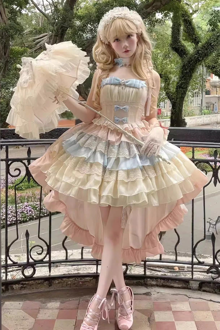Gothic Lolita Dress - Blue/pink/apricot Multi-layer, 3 Colors, Sweet Style, Bow Detail - additional product view 6