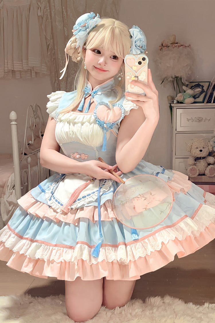 Gothic Lolita Dress - Blue/pink Multi-layered, 2 Colors, Chinese-Inspired Style, Ruffled - additional product view 4