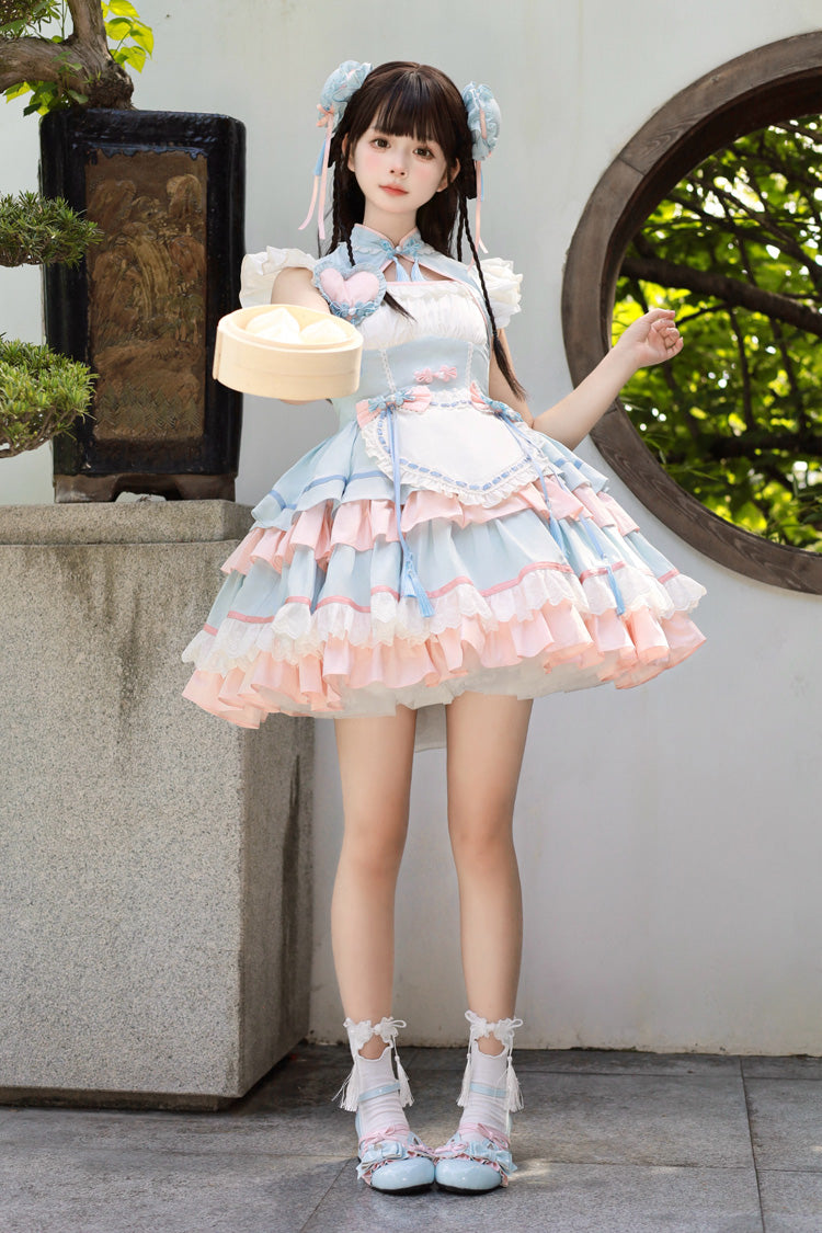 Gothic Lolita Dress - Blue/pink Multi-layered, 2 Colors, Chinese-Inspired Style, Ruffled - additional product view 5