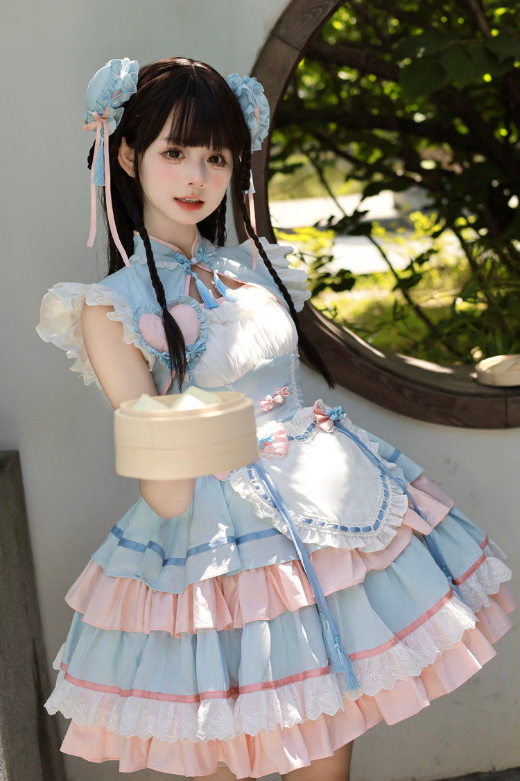 Gothic Lolita Dress - Blue/pink Multi-layered, 2 Colors, Chinese-Inspired Style, Ruffled - additional product view 8