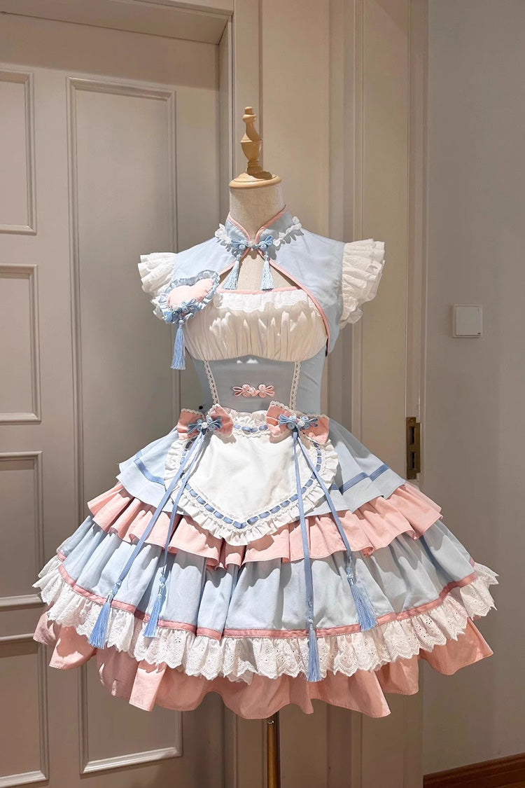 Gothic Lolita Dress - Blue/pink Multi-layered, 2 Colors, Chinese-Inspired Style, Ruffled - main product image