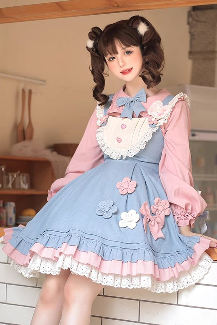 Gothic Lolita Dress - Blue/pink Plum Blossom Snow, 2 Colors, Ruffled, Sweet Style - additional product view 2