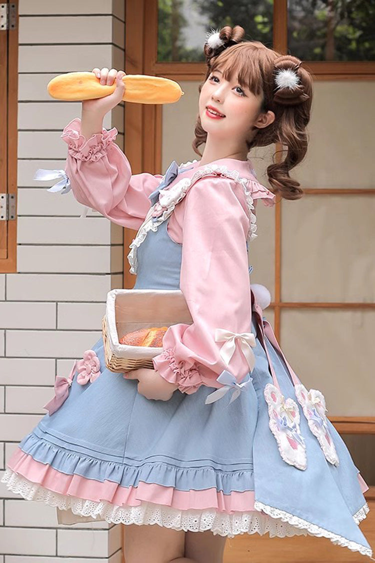Gothic Lolita Dress - Blue/pink Plum Blossom Snow, 2 Colors, Ruffled, Sweet Style - additional product view 4