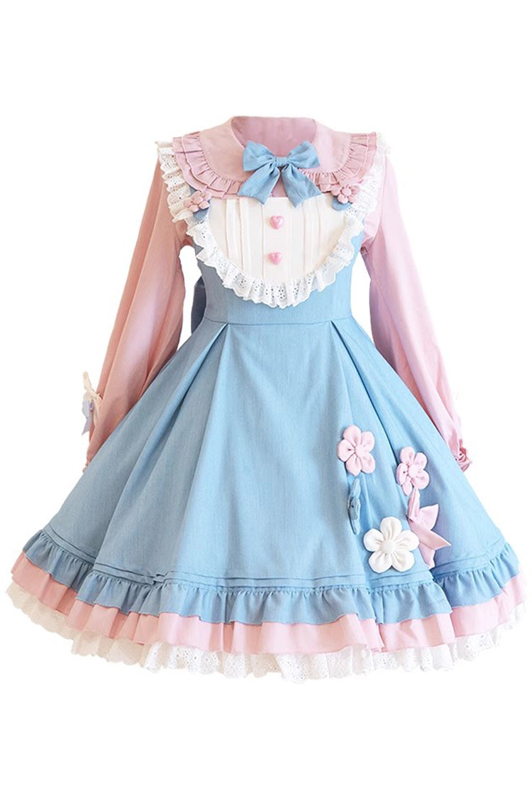 Gothic Lolita Dress - Blue/pink Plum Blossom Snow, 2 Colors, Ruffled, Sweet Style - additional product view 5