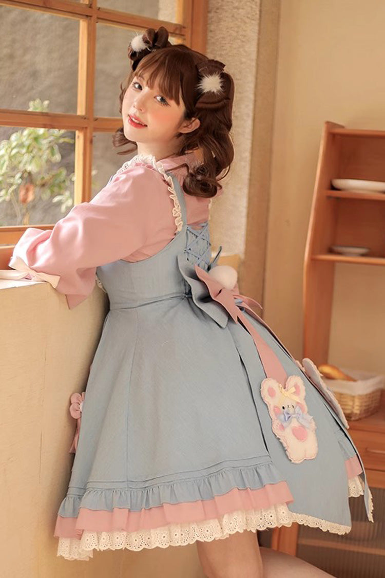 Gothic Lolita Dress - Blue/pink Plum Blossom Snow, 2 Colors, Ruffled, Sweet Style - additional product view 6