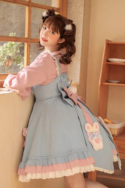 Gothic Lolita Dress - Blue/pink Plum Blossom Snow, 2 Colors, Ruffled, Sweet Style - additional product view 6