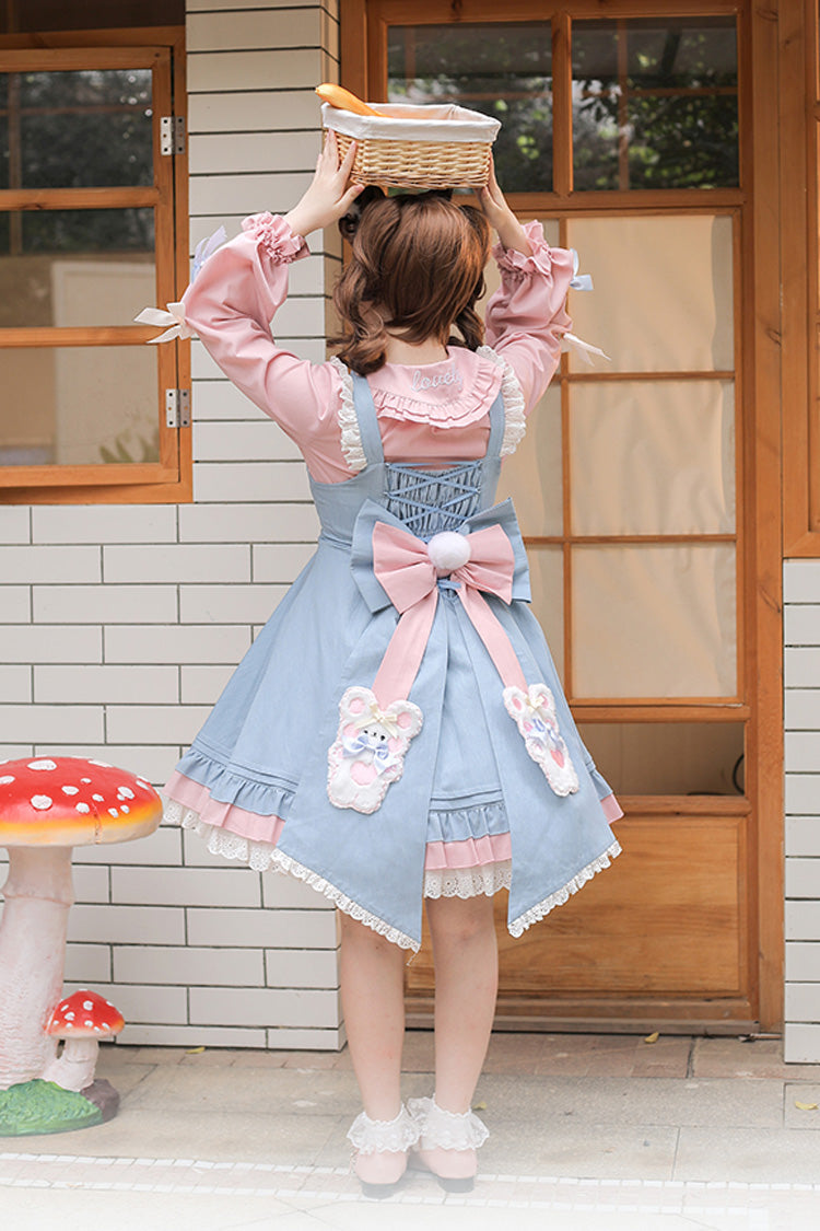 Gothic Lolita Dress - Blue/pink Plum Blossom Snow, 2 Colors, Ruffled, Sweet Style - additional product view 7