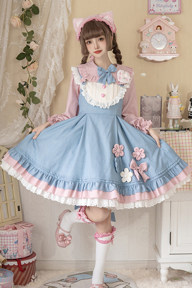 Gothic Lolita Dress - Blue/pink Plum Blossom Snow, 2 Colors, Ruffled, Sweet Style - main product image