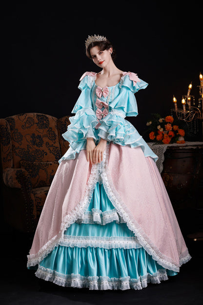 Gothic Lolita Dress - Blue/pink Square Collar, 2 Colors, Square Collar, Long Sleeves - main product image