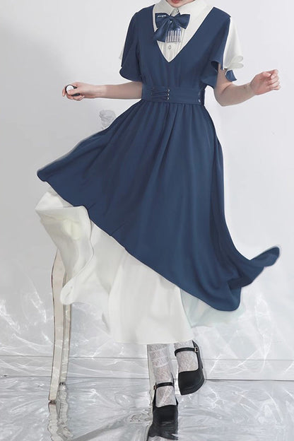 Gothic Lolita Dress - Blue/white, 2 Colors, Bow Detail, Sweet Style - additional product view 2