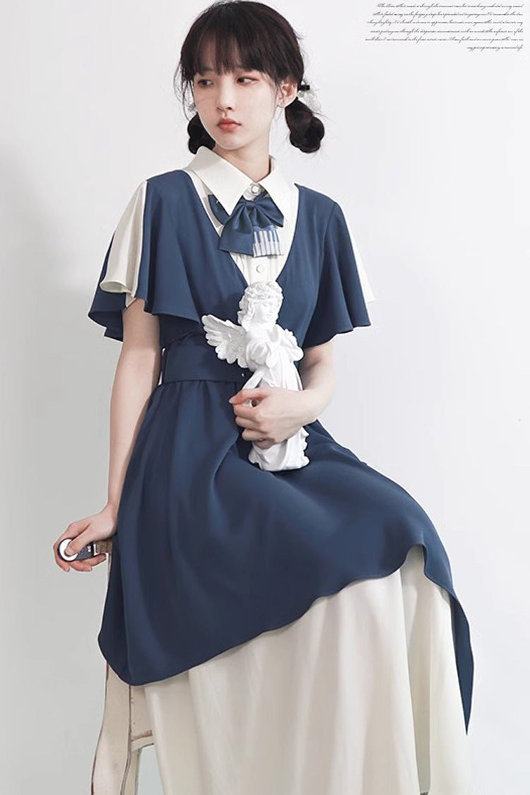 Gothic Lolita Dress - Blue/white, 2 Colors, Bow Detail, Sweet Style - additional product view 3