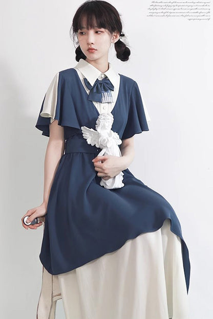Gothic Lolita Dress - Blue/white, 2 Colors, Bow Detail, Sweet Style - additional product view 3