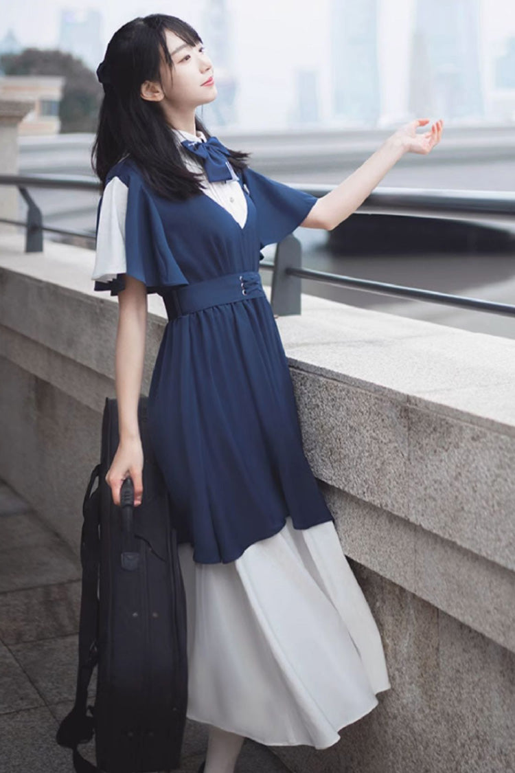 Gothic Lolita Dress - Blue/white, 2 Colors, Bow Detail, Sweet Style - additional product view 4