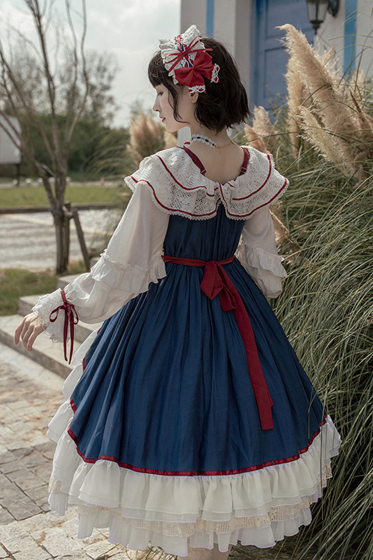 Gothic Lolita Dress - Blue/white, 2 Colors, Sweet Style, Bow Detail, Long Sleeves - additional product view 4