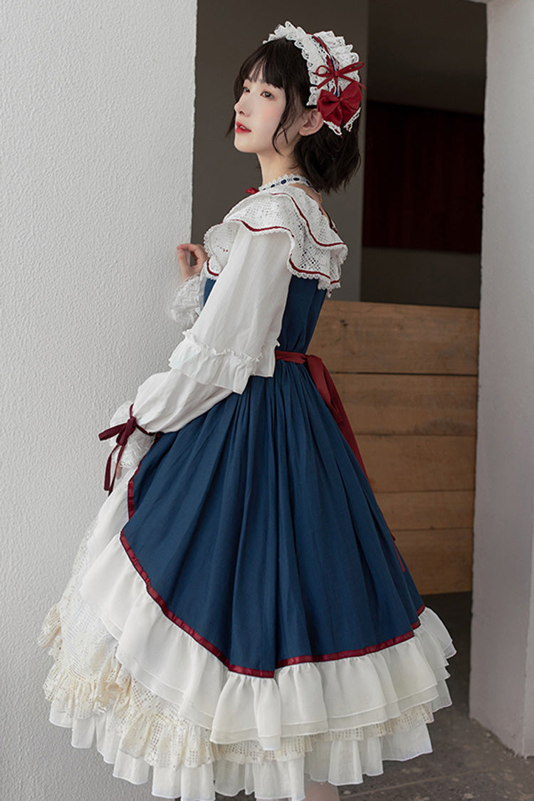Gothic Lolita Dress - Blue/white, 2 Colors, Sweet Style, Bow Detail, Long Sleeves - additional product view 7