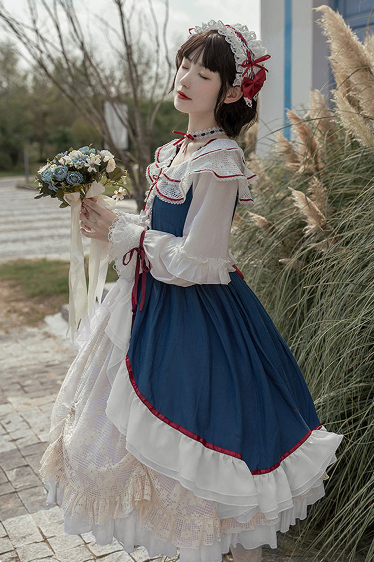 Gothic Lolita Dress - Blue/white, 2 Colors, Sweet Style, Bow Detail, Long Sleeves - additional product view 10