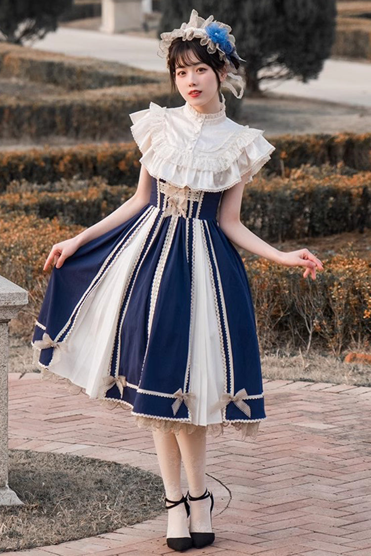 Gothic Lolita Dress - Blue/white Elegant Color, 2 Colors, Classic Style, Lace Trim - additional product view 2