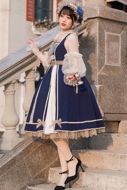 Gothic Lolita Dress - Blue/white Elegant Color, 2 Colors, Classic Style, Lace Trim - additional product view 3