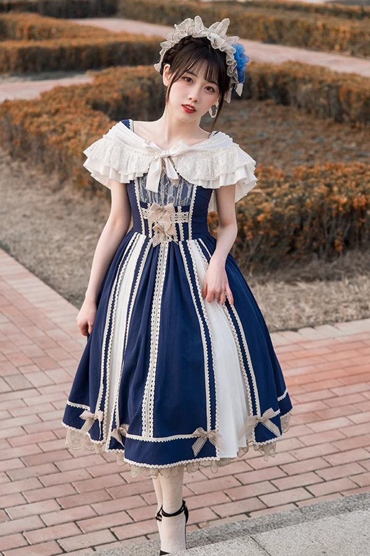 Gothic Lolita Dress - Blue/white Elegant Color, 2 Colors, Classic Style, Lace Trim - additional product view 4