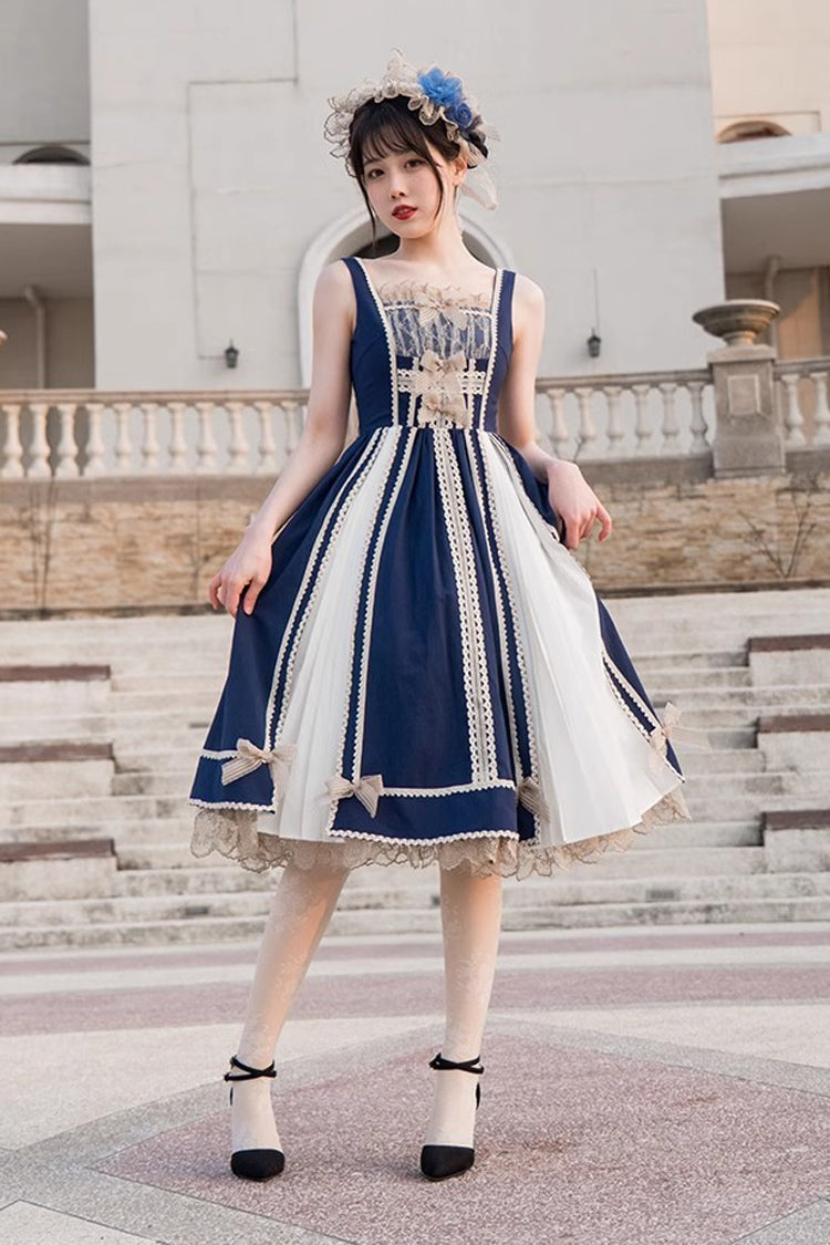 Gothic Lolita Dress - Blue/white Elegant Color, 2 Colors, Classic Style, Lace Trim - additional product view 5
