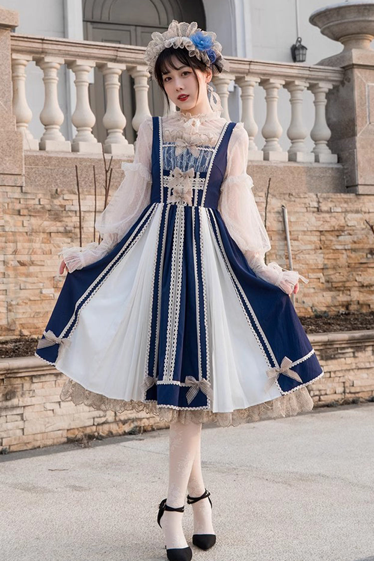 Gothic Lolita Dress - Blue/white Elegant Color, 2 Colors, Classic Style, Lace Trim - additional product view 6