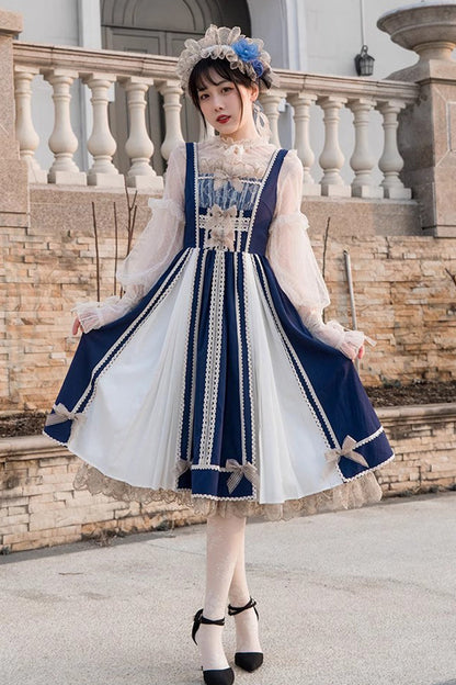 Gothic Lolita Dress - Blue/white Elegant Color, 2 Colors, Classic Style, Lace Trim - additional product view 6