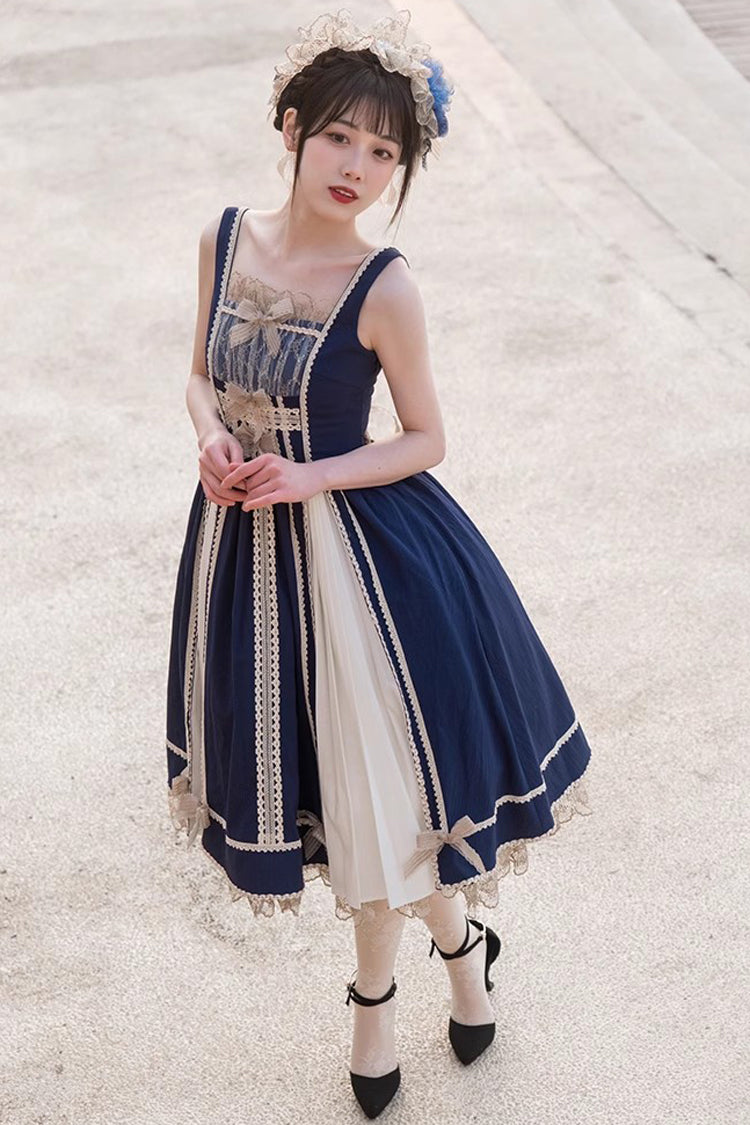 Gothic Lolita Dress - Blue/white Elegant Color, 2 Colors, Classic Style, Lace Trim - additional product view 7