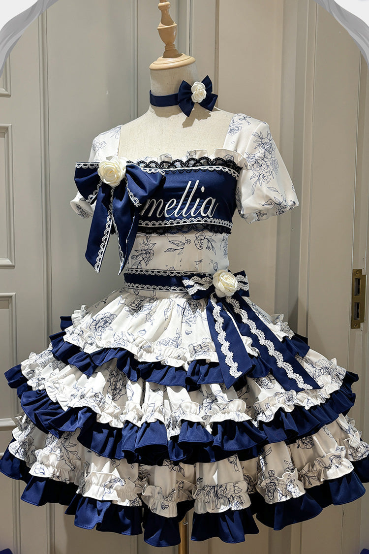 Gothic Lolita Dress - Blue/white Porcelain Print, 2 Colors, Embroidered, Sweet Style - additional product view 2