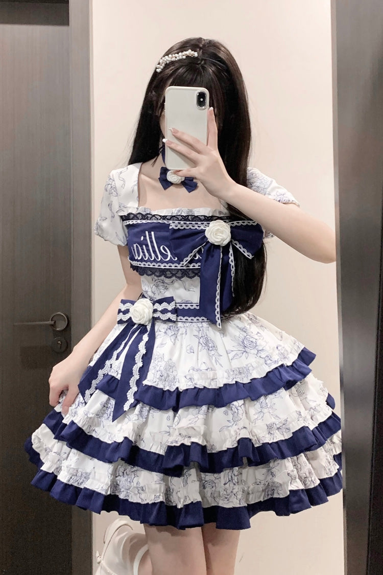 Gothic Lolita Dress - Blue/white Porcelain Print, 2 Colors, Embroidered, Sweet Style - additional product view 4
