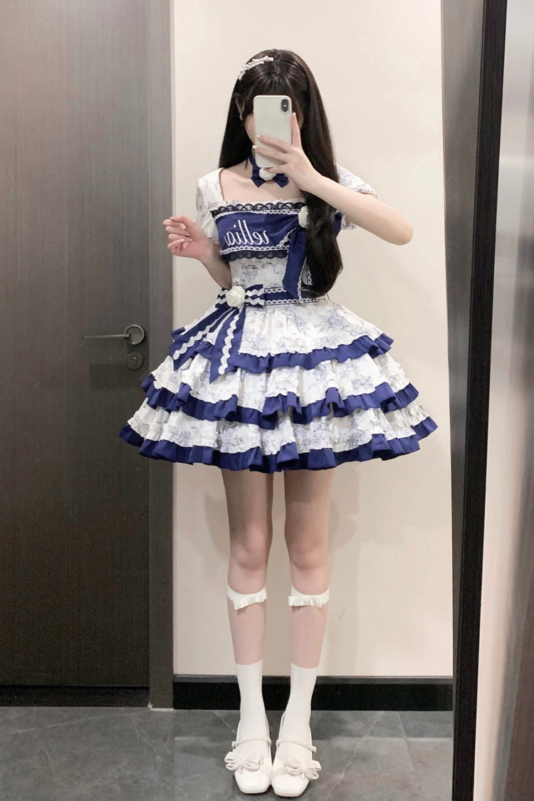 Gothic Lolita Dress - Blue/white Porcelain Print, 2 Colors, Embroidered, Sweet Style - additional product view 5