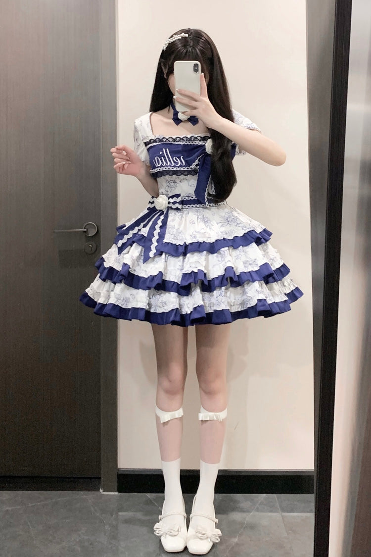 Gothic Lolita Dress - Blue/white Porcelain Print, 2 Colors, Embroidered, Sweet Style - additional product view 8