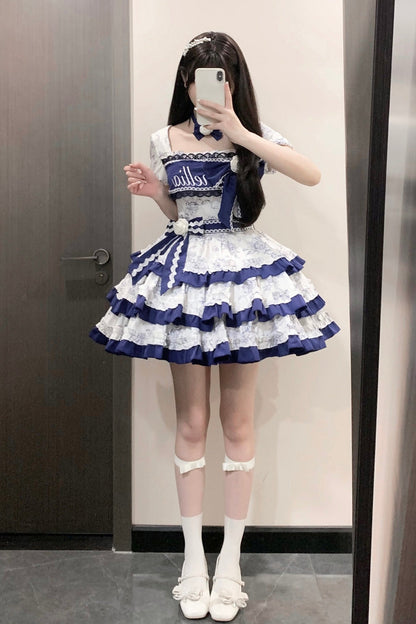 Gothic Lolita Dress - Blue/white Porcelain Print, 2 Colors, Embroidered, Sweet Style - additional product view 8