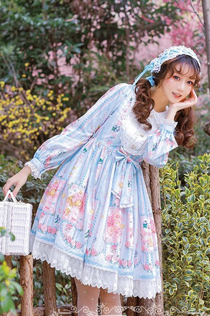 Gothic Lolita Dress - Blueberry Berries Print, 4 Colors, Sweet Style, Bow Detail, Printed - additional product view 2