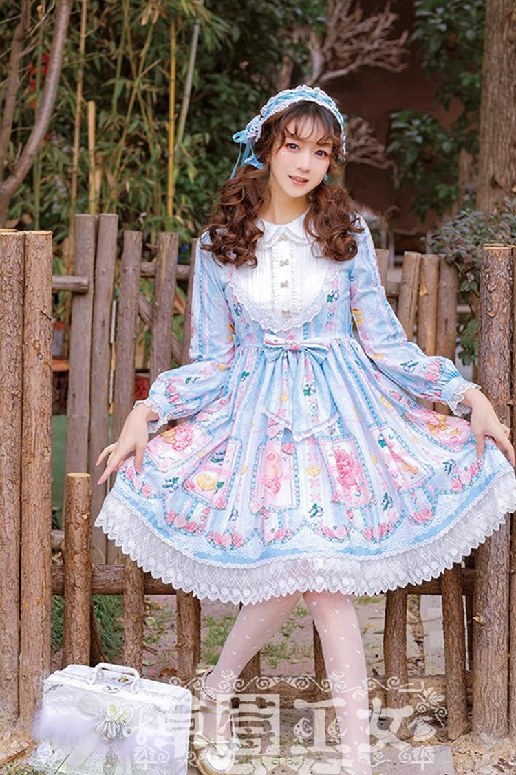 Gothic Lolita Dress - Blueberry Berries Print, 4 Colors, Sweet Style, Bow Detail, Printed - additional product view 3