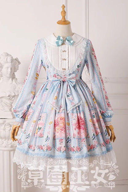 Gothic Lolita Dress - Blueberry Berries Print, 4 Colors, Sweet Style, Bow Detail, Printed - additional product view 4