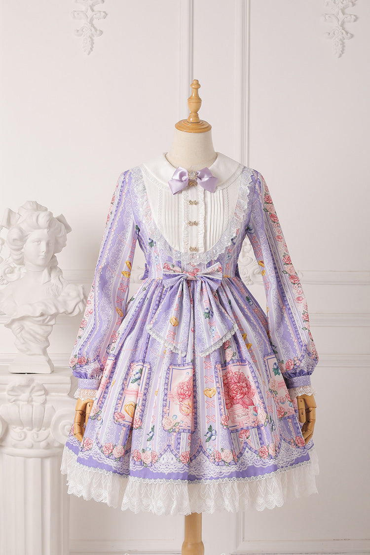 Gothic Lolita Dress - Blueberry Berries Print, 4 Colors, Sweet Style, Bow Detail, Printed - S Purple / M Purple / L Purple option