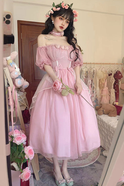 Gothic Lolita Dress - Boat Neck Bubble, 2 Colors, High Waist, Sweet Style - additional product view 2