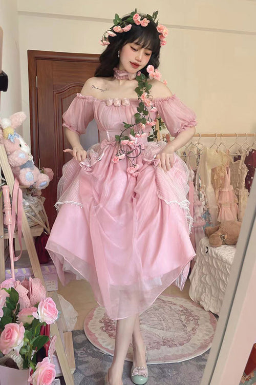 Gothic Lolita Dress - Boat Neck Bubble, 2 Colors, High Waist, Sweet Style - additional product view 3