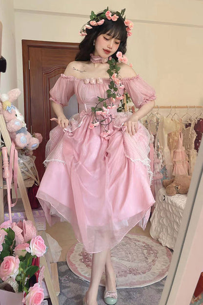Gothic Lolita Dress - Boat Neck Bubble, 2 Colors, High Waist, Sweet Style - additional product view 3
