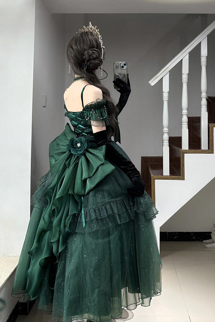 Gothic Lolita Dress - Bright Stars, Green, Ruffled, Sweet Style, Bow Detail - additional product view 6