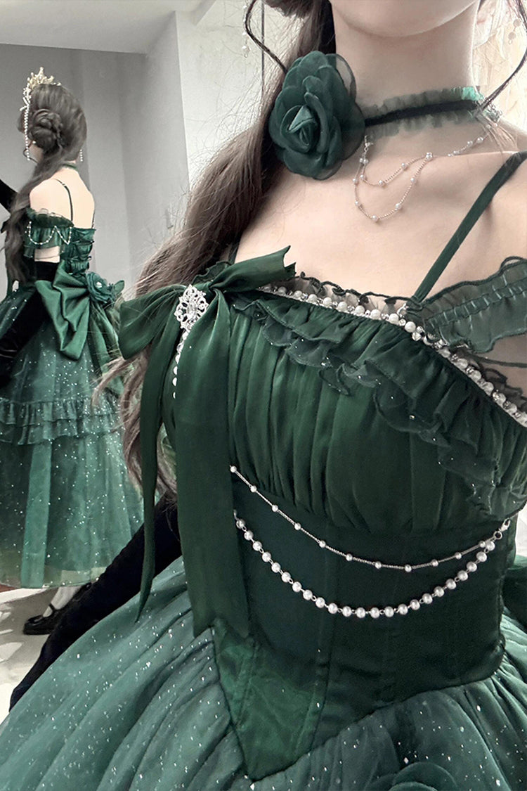 Gothic Lolita Dress - Bright Stars, Green, Ruffled, Sweet Style, Bow Detail - additional product view 8